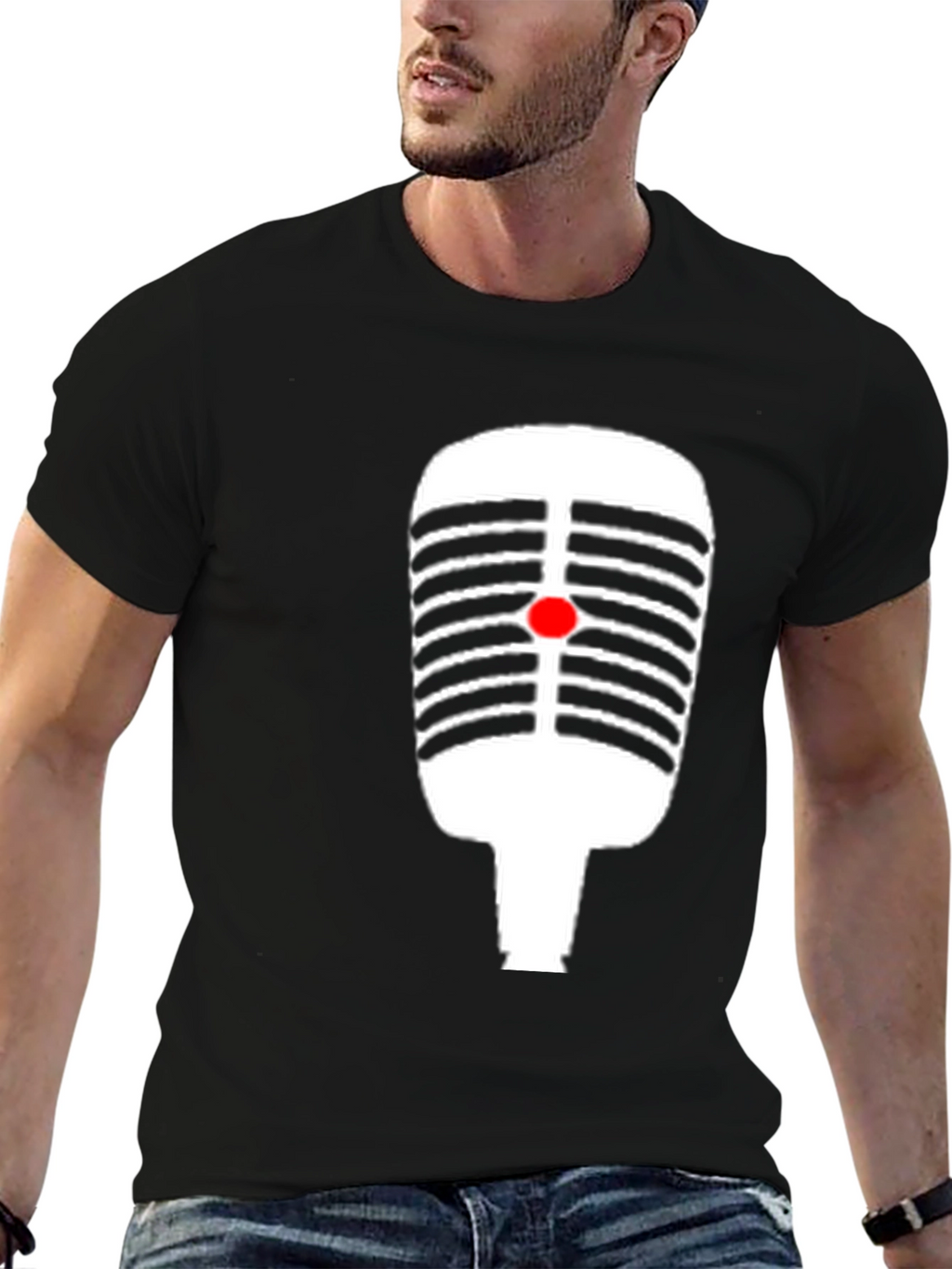 Retro Microphone Graphic Tee - Black