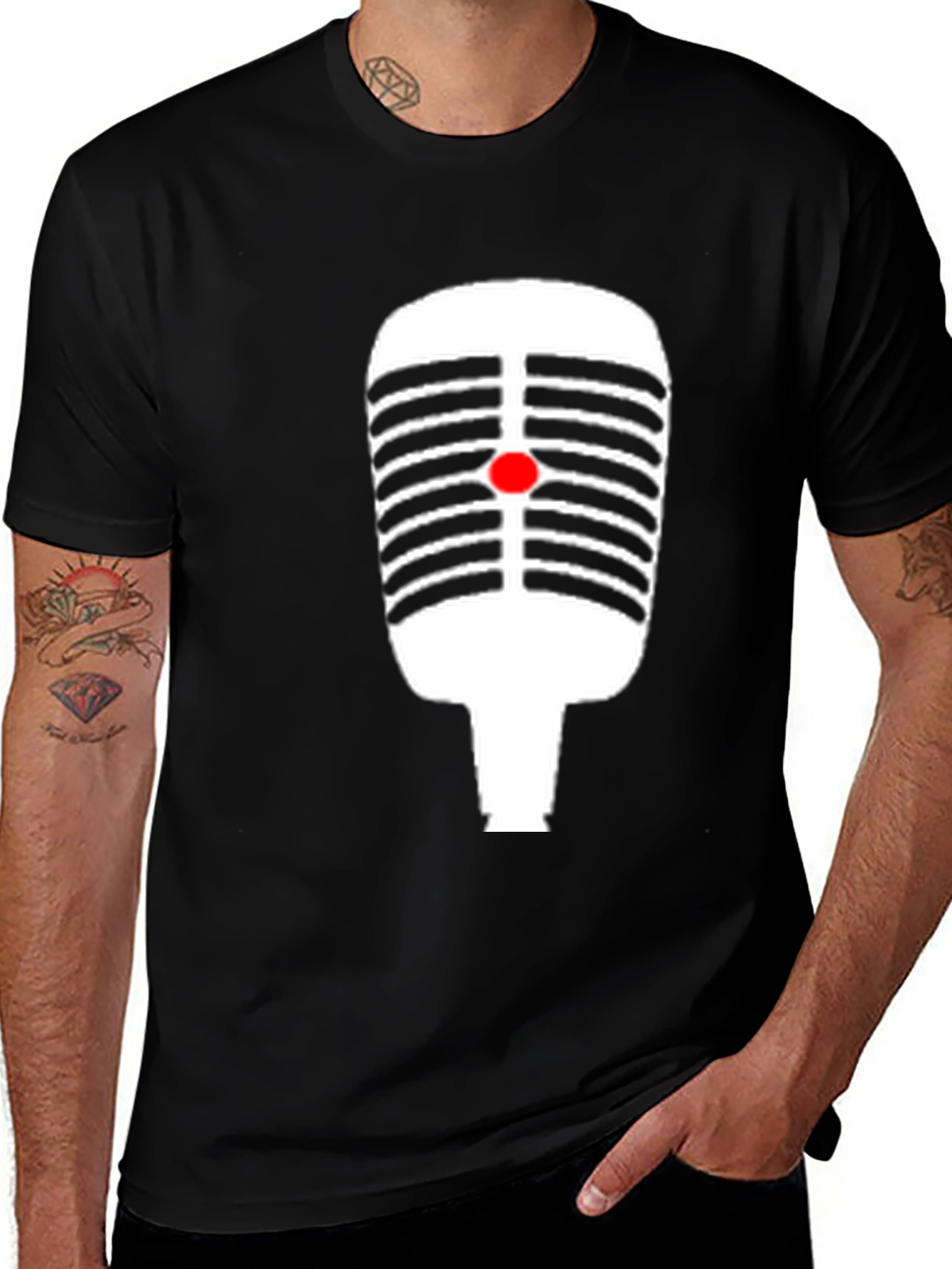 Retro Microphone Graphic Tee - Black