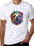 Sloth Floral Graphic Tee - Mens Black T-Shirt