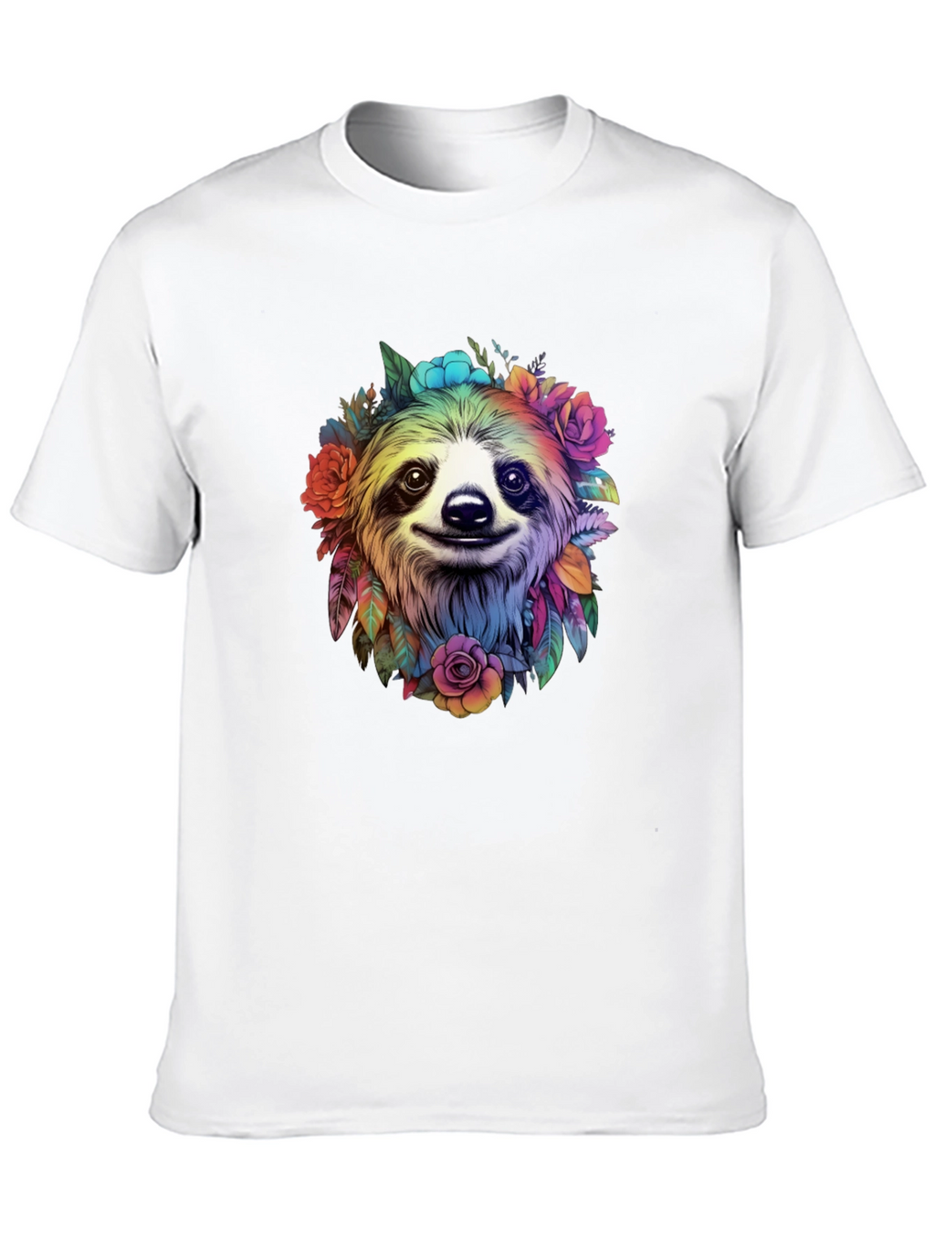 Sloth Floral Graphic Tee - Mens Black T-Shirt