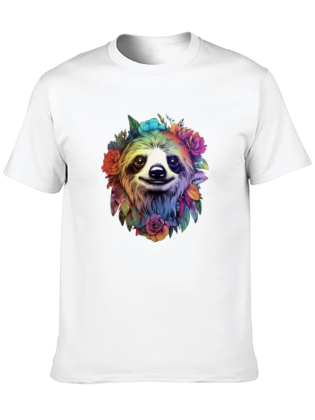 Sloth Floral Graphic Tee - Mens Black T-Shirt
