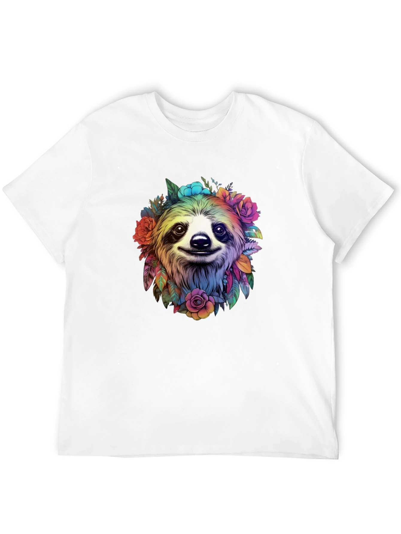Sloth Floral Graphic Tee - Mens Black T-Shirt