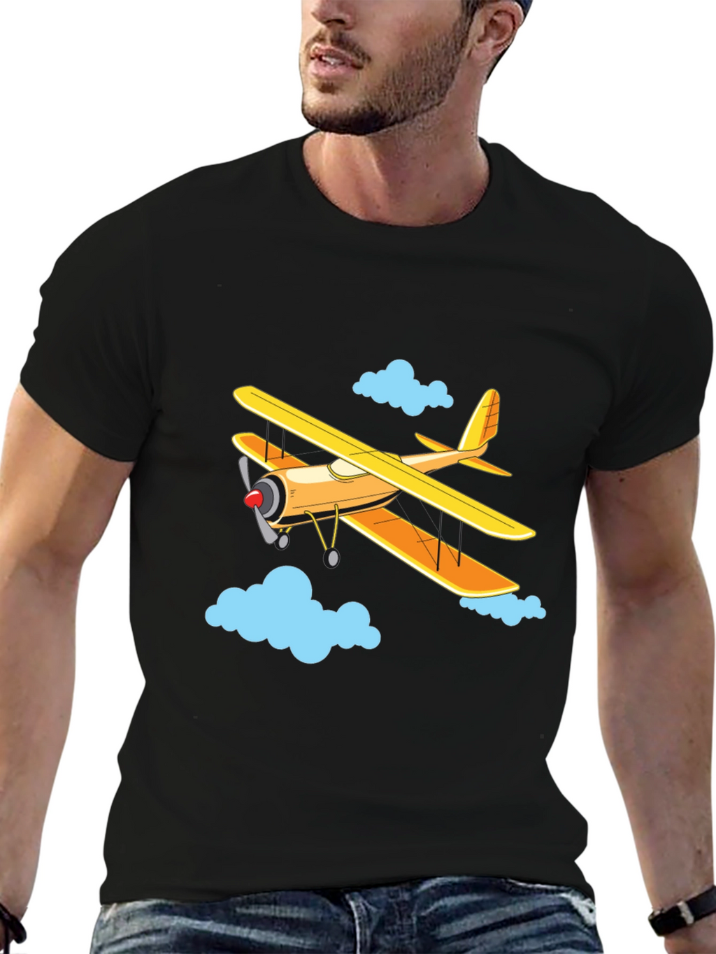 Airplane Graphic Tee - Biplane in the Clouds!