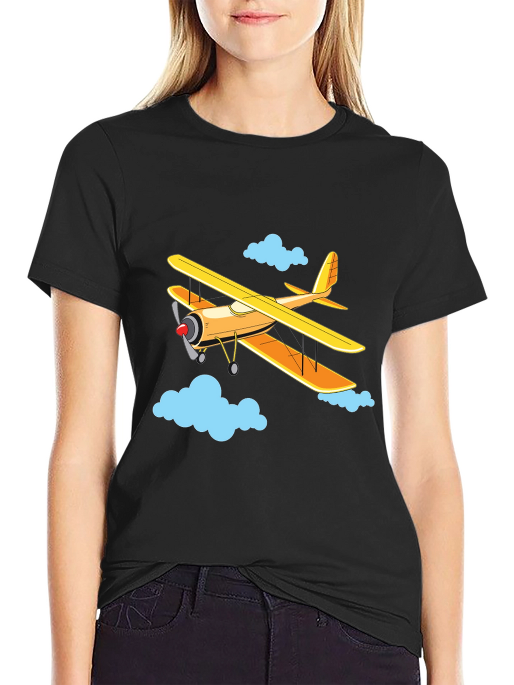 Airplane Graphic Tee - Biplane in the Clouds!