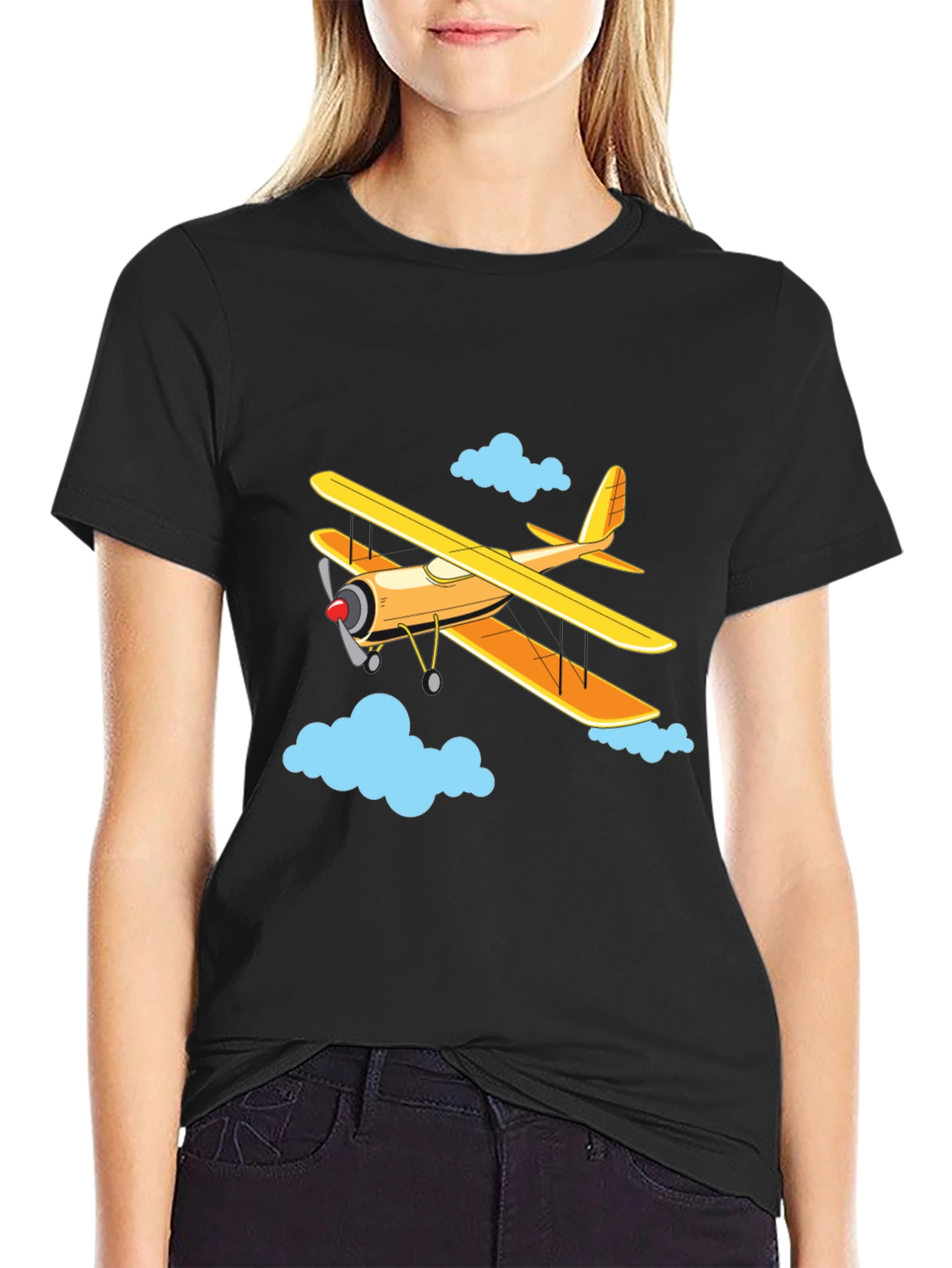 Airplane Graphic Tee - Biplane in the Clouds!