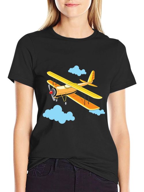 Airplane Graphic Tee - Biplane in the Clouds!