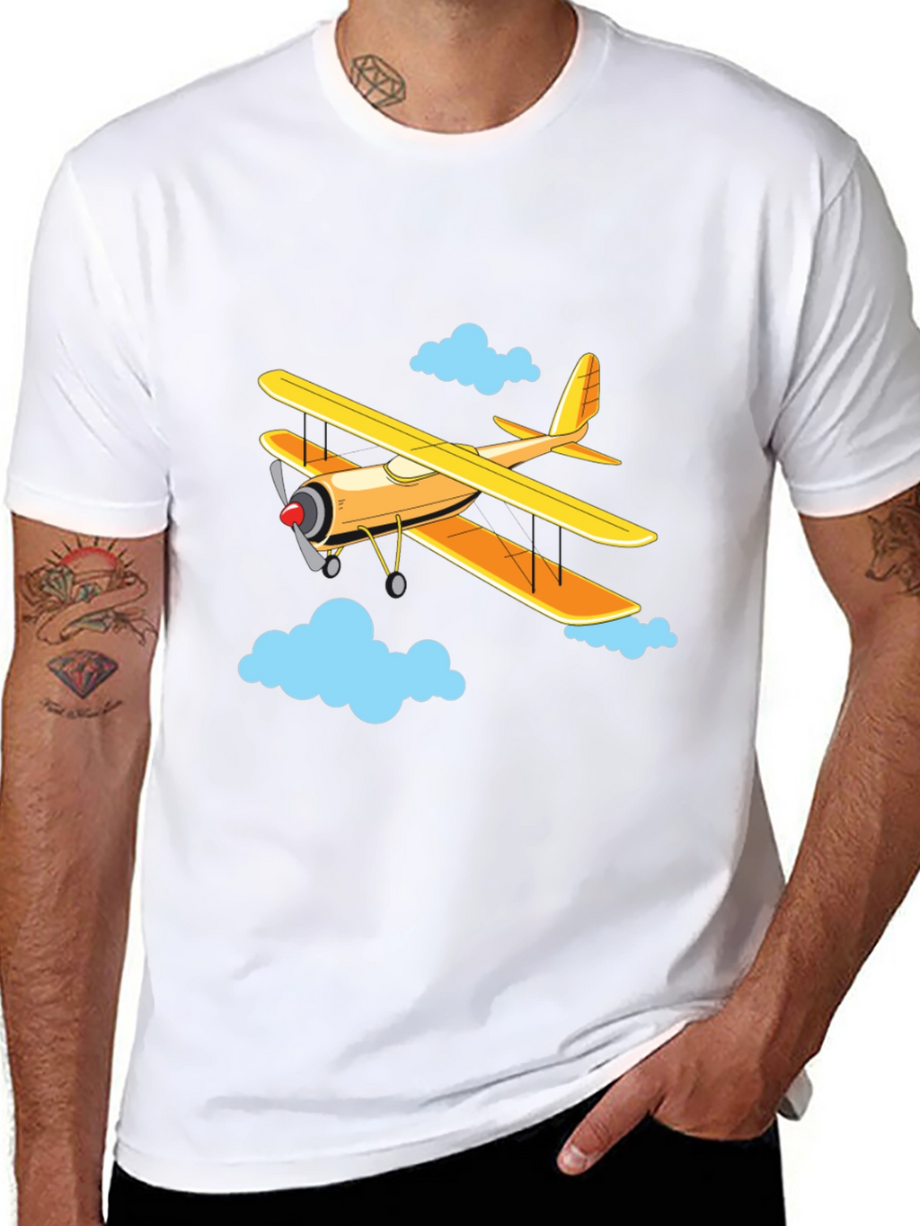 Airplane Graphic Tee - Biplane in the Clouds!