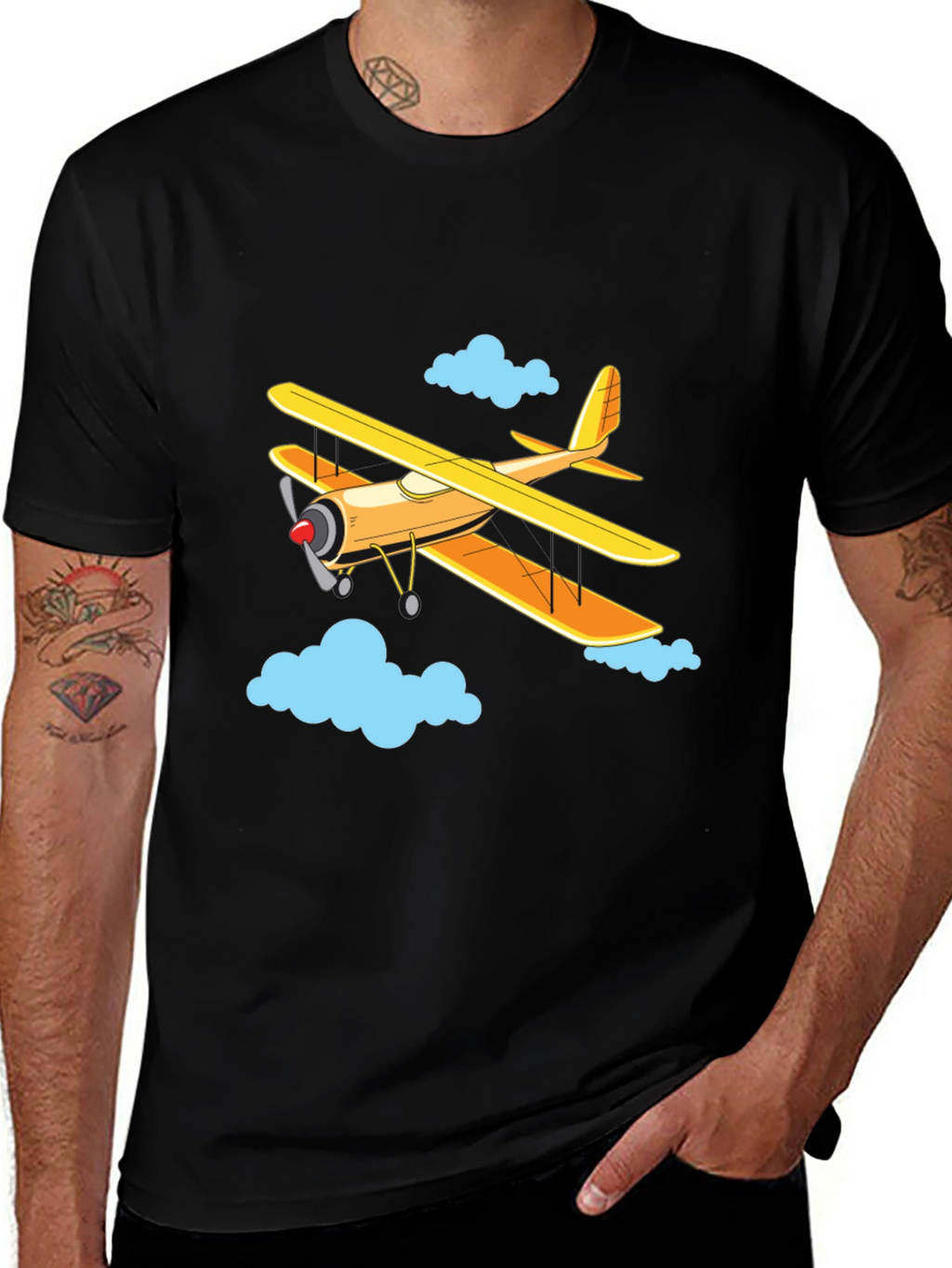 Airplane Graphic Tee - Biplane in the Clouds!