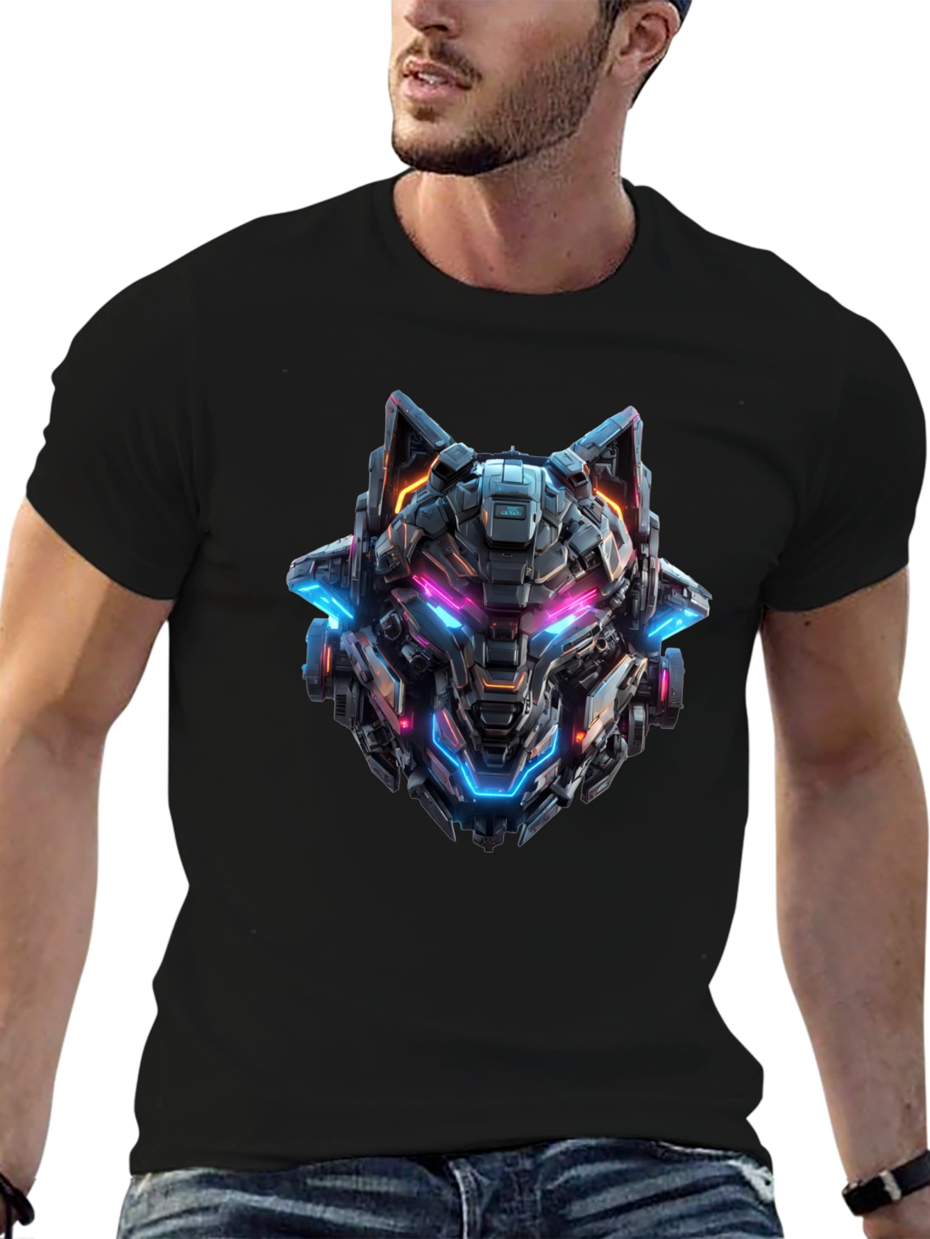 Cyberpunk Wolf T-Shirt - Futuristic Graphic Tee
