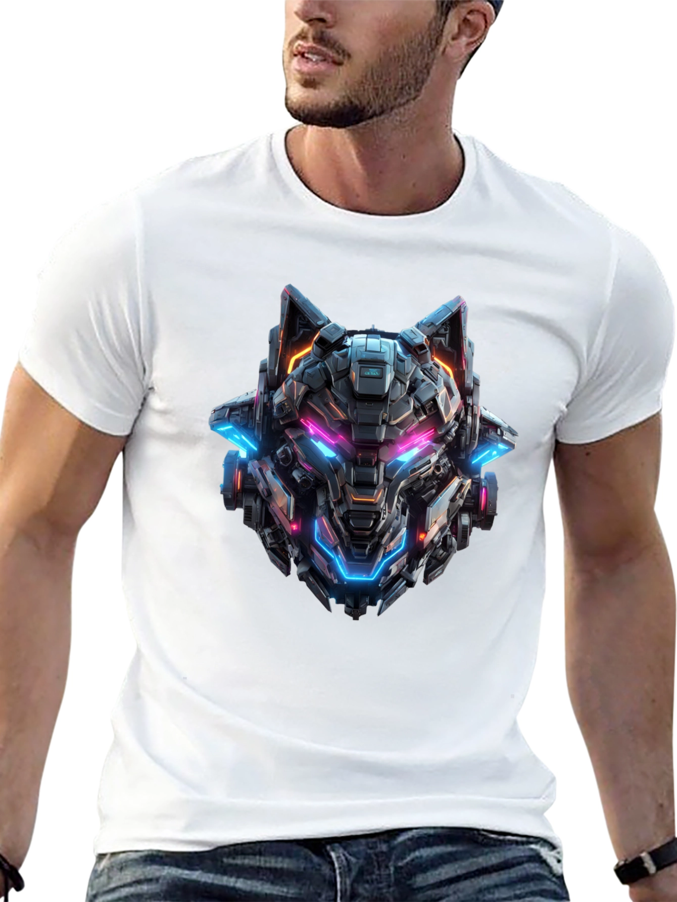 Cyberpunk Wolf T-Shirt - Futuristic Graphic Tee