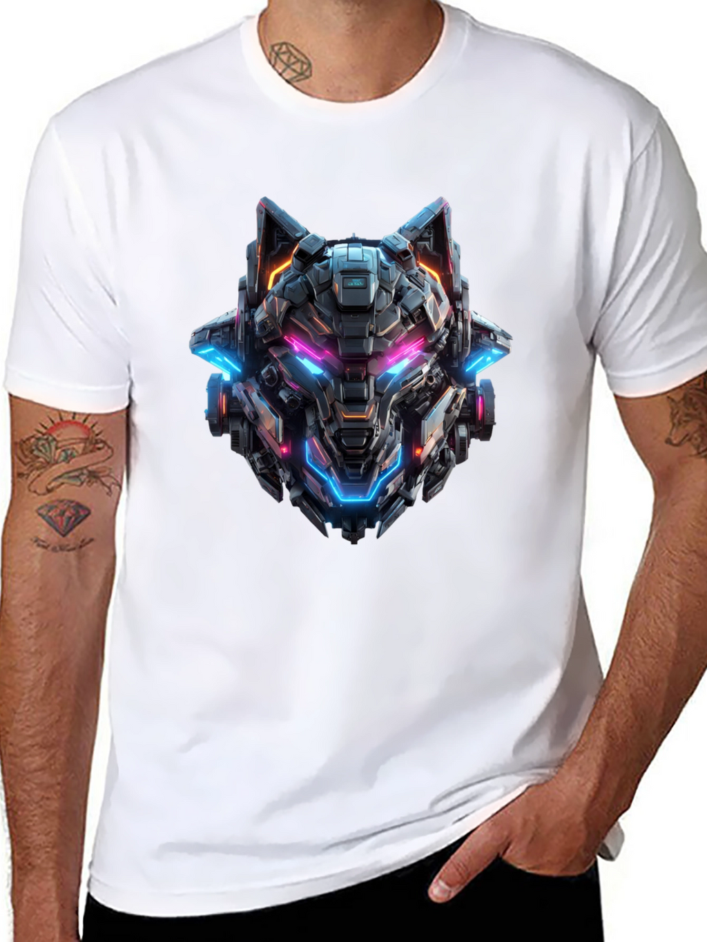 Cyberpunk Wolf T-Shirt - Futuristic Graphic Tee
