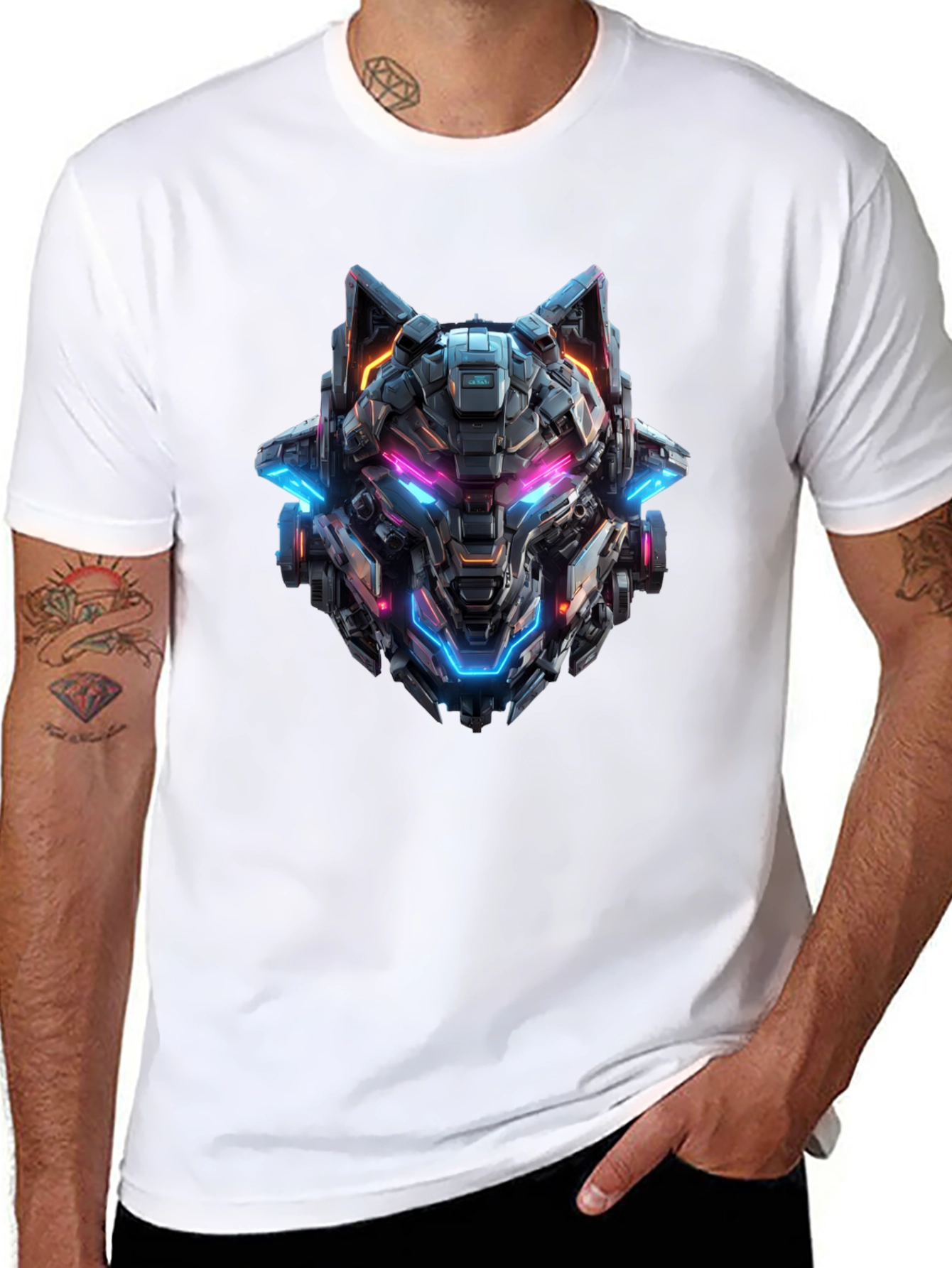 Cyberpunk Wolf T-Shirt - Futuristic Graphic Tee