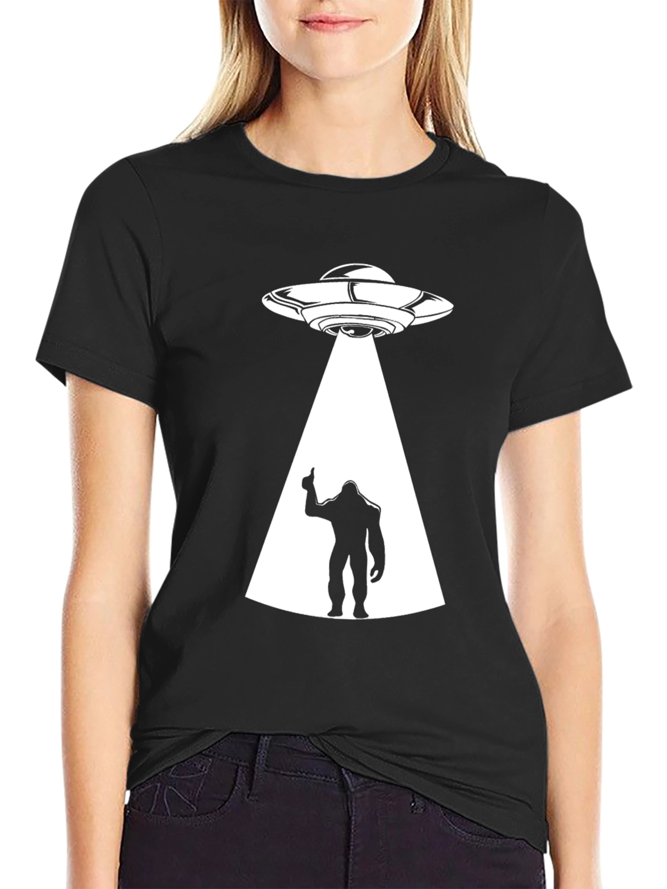 UFO Abduction Bigfoot Mens Black T-Shirt
