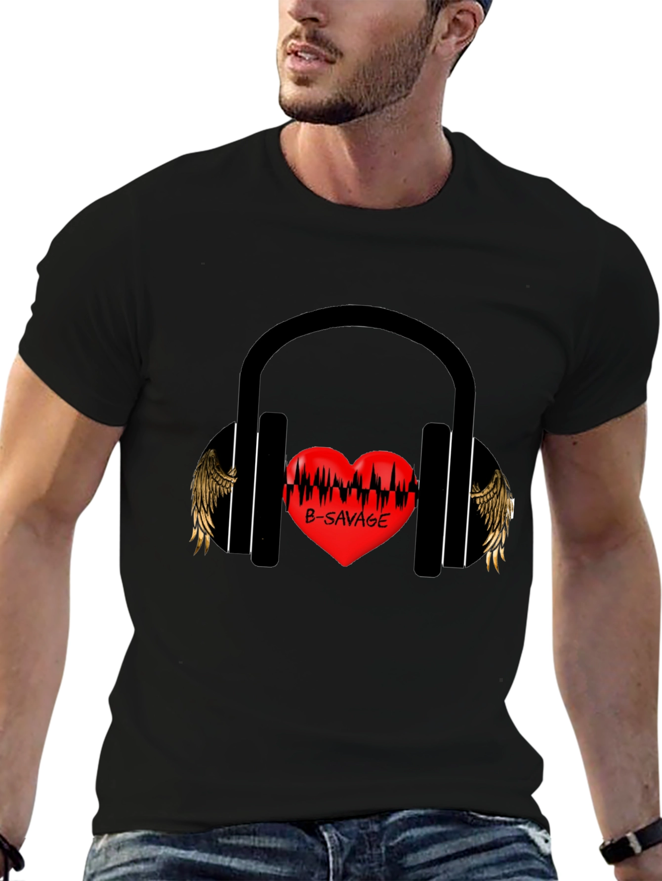 B-SAVAGE Heart Headphones Graphic Tee