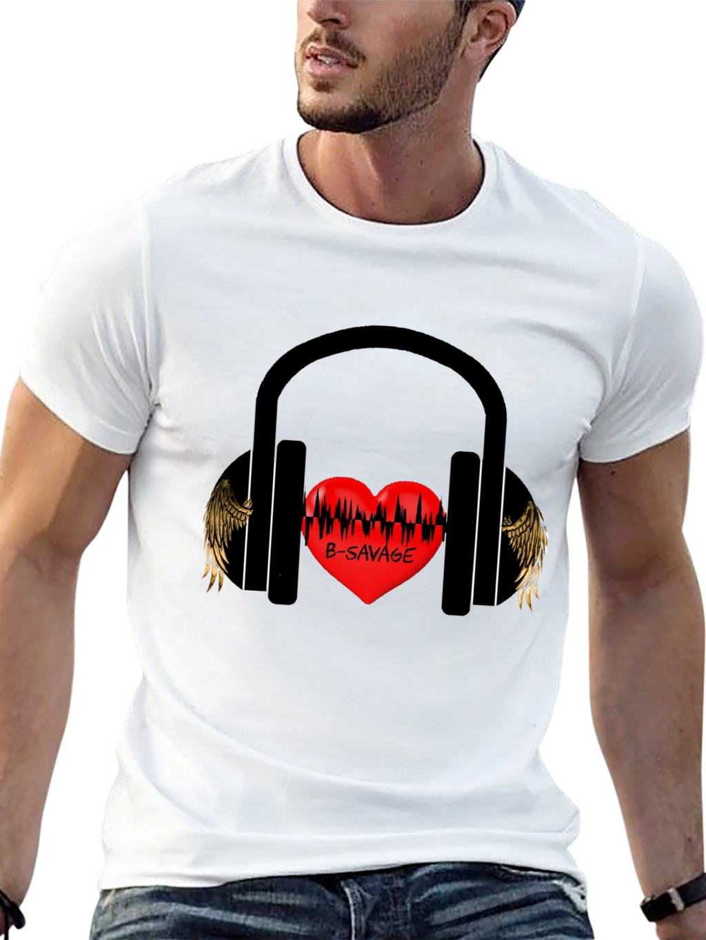 B-SAVAGE Heart Headphones Graphic Tee