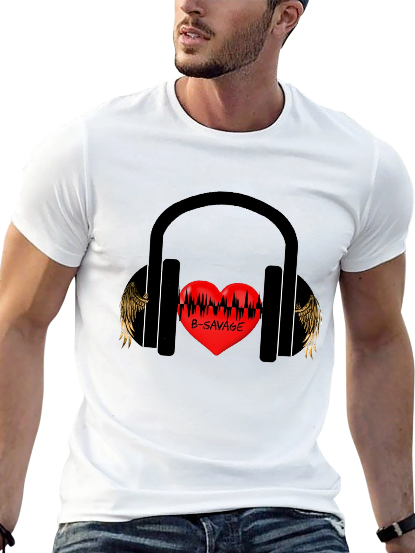 B-SAVAGE Heart Headphones Graphic Tee