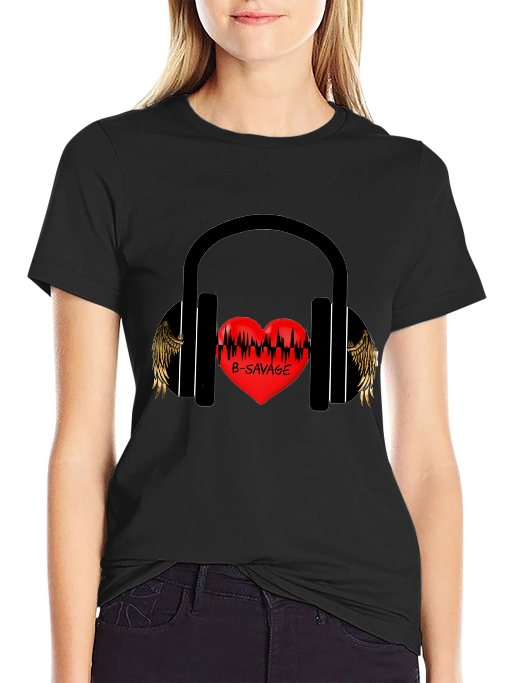 B-SAVAGE Heart Headphones Graphic Tee