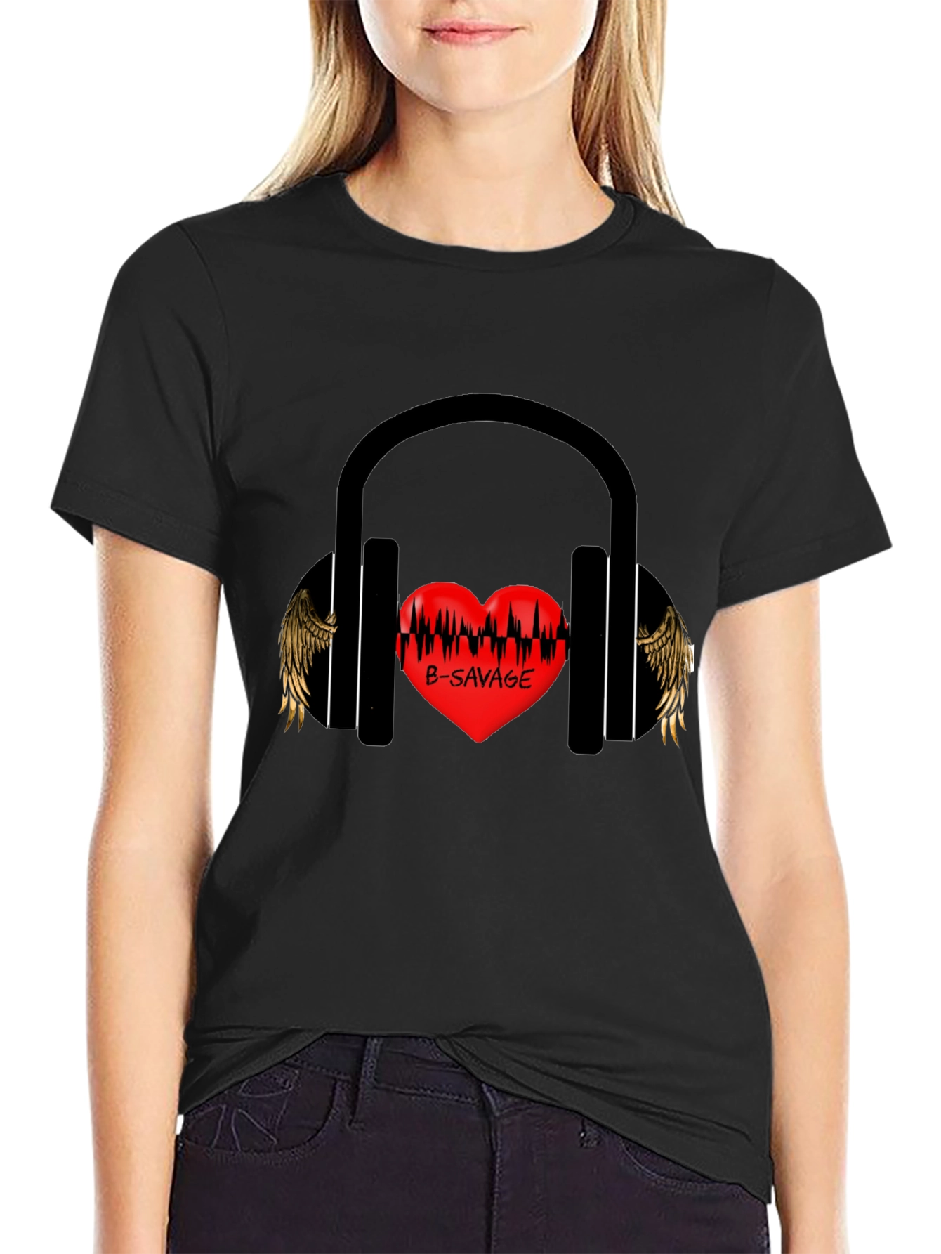 B-SAVAGE Heart Headphones Graphic Tee