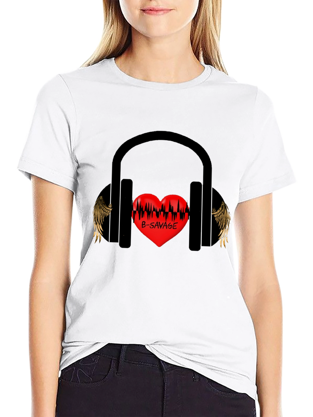 B-SAVAGE Heart Headphones Graphic Tee