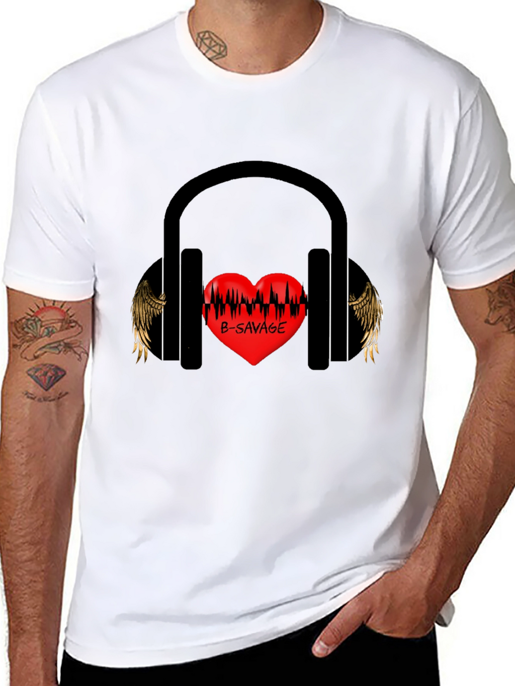 B-SAVAGE Heart Headphones Graphic Tee