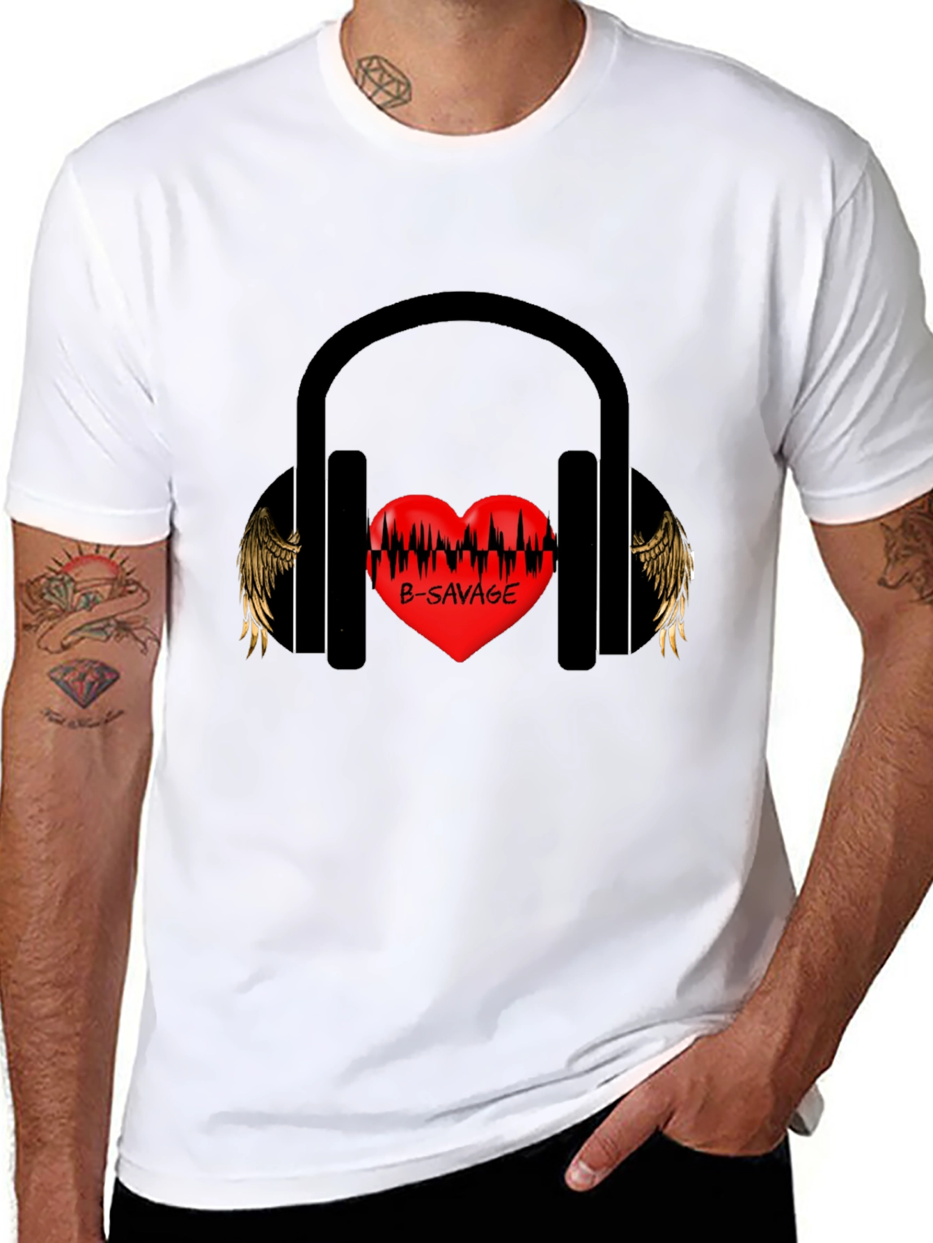 B-SAVAGE Heart Headphones Graphic Tee