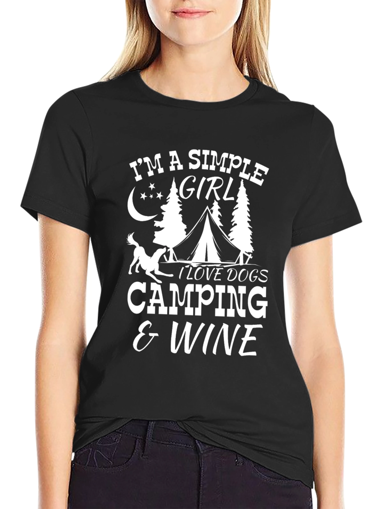 Simple Girl Dogs Camping Wine T-Shirt – Outdoor Dog Lover Tee