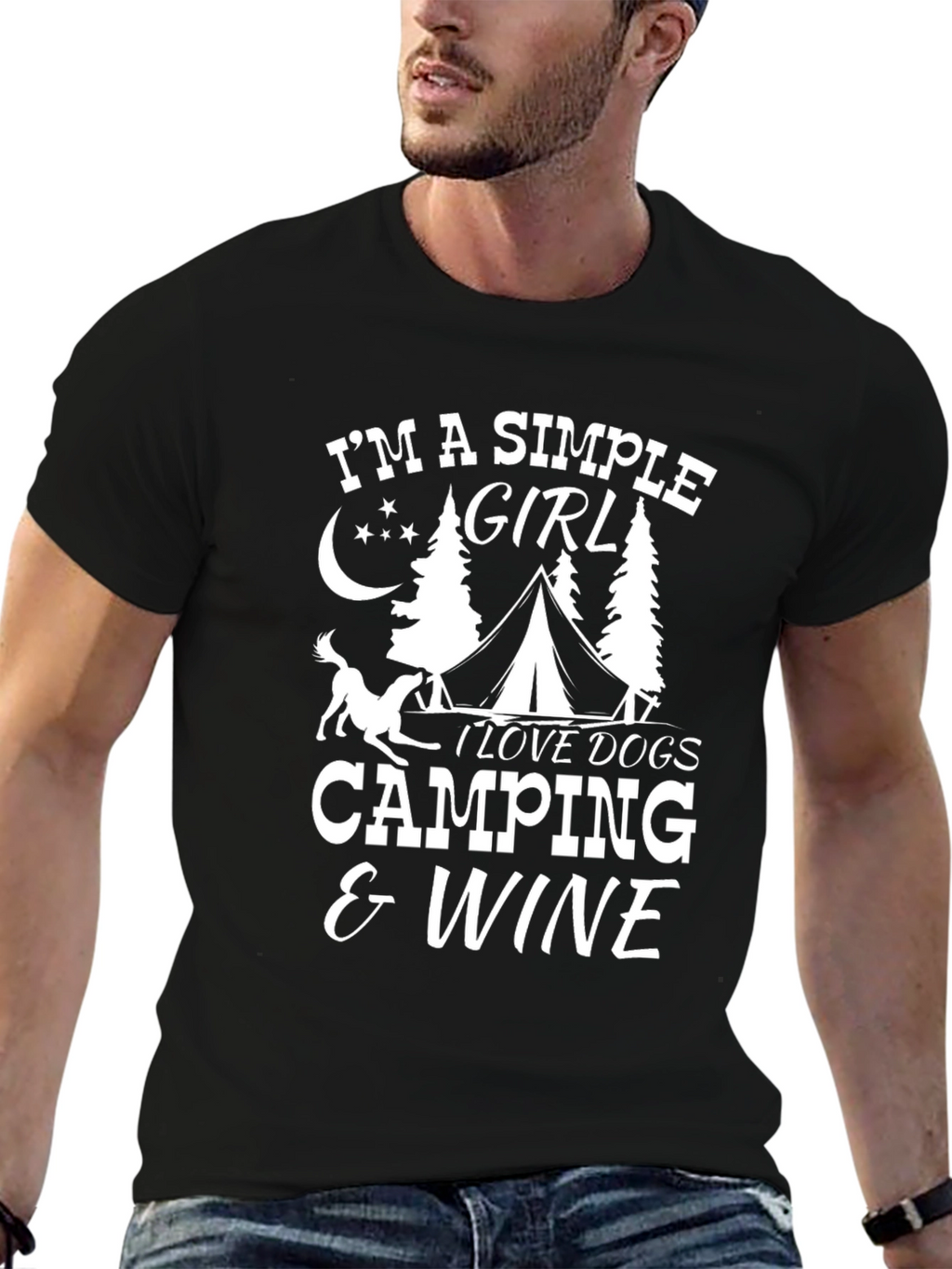 Simple Girl Dogs Camping Wine T-Shirt – Outdoor Dog Lover Tee