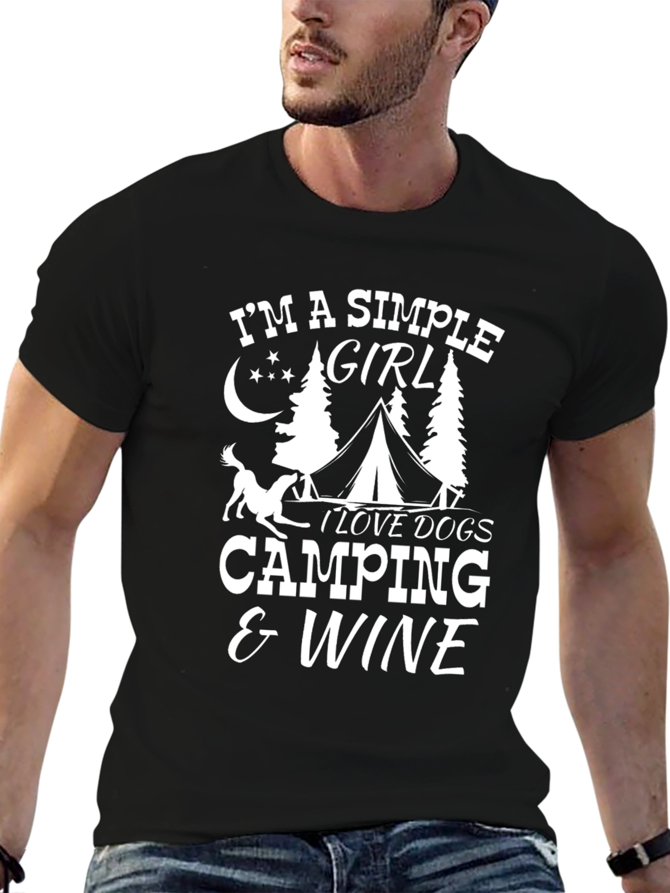 Simple Girl Dogs Camping Wine T-Shirt – Outdoor Dog Lover Tee