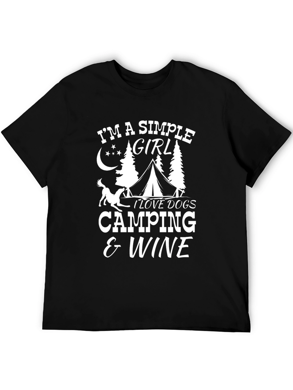 Simple Girl Dogs Camping Wine T-Shirt – Outdoor Dog Lover Tee