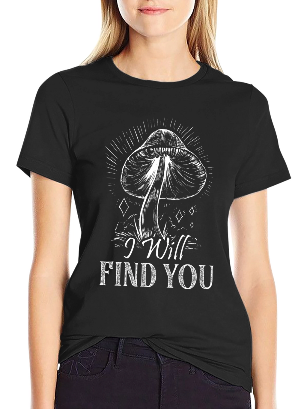 Mushroom I Will Find You Black T-Shirt