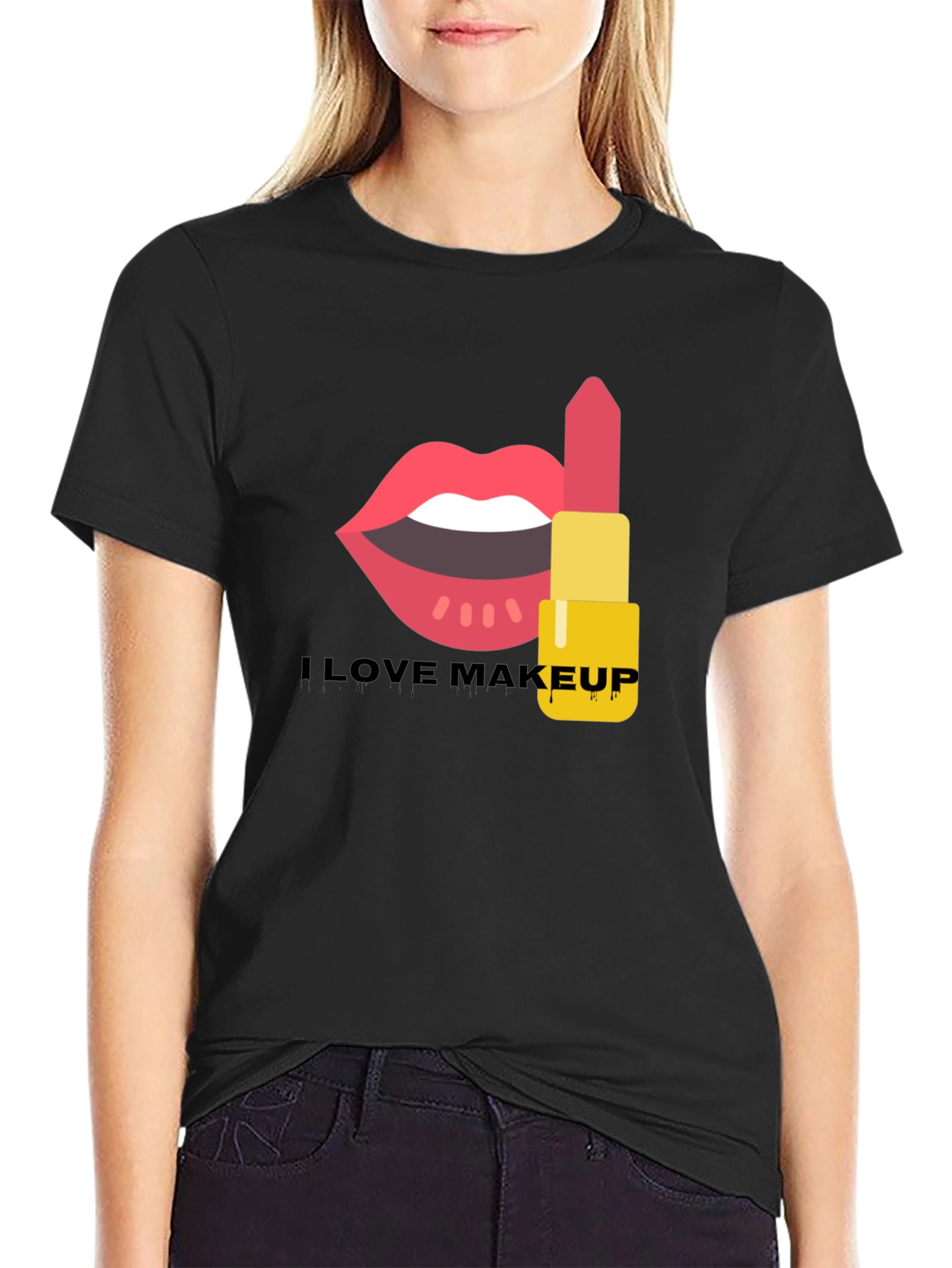 I Love Makeup Graphic Tee Black Cotton