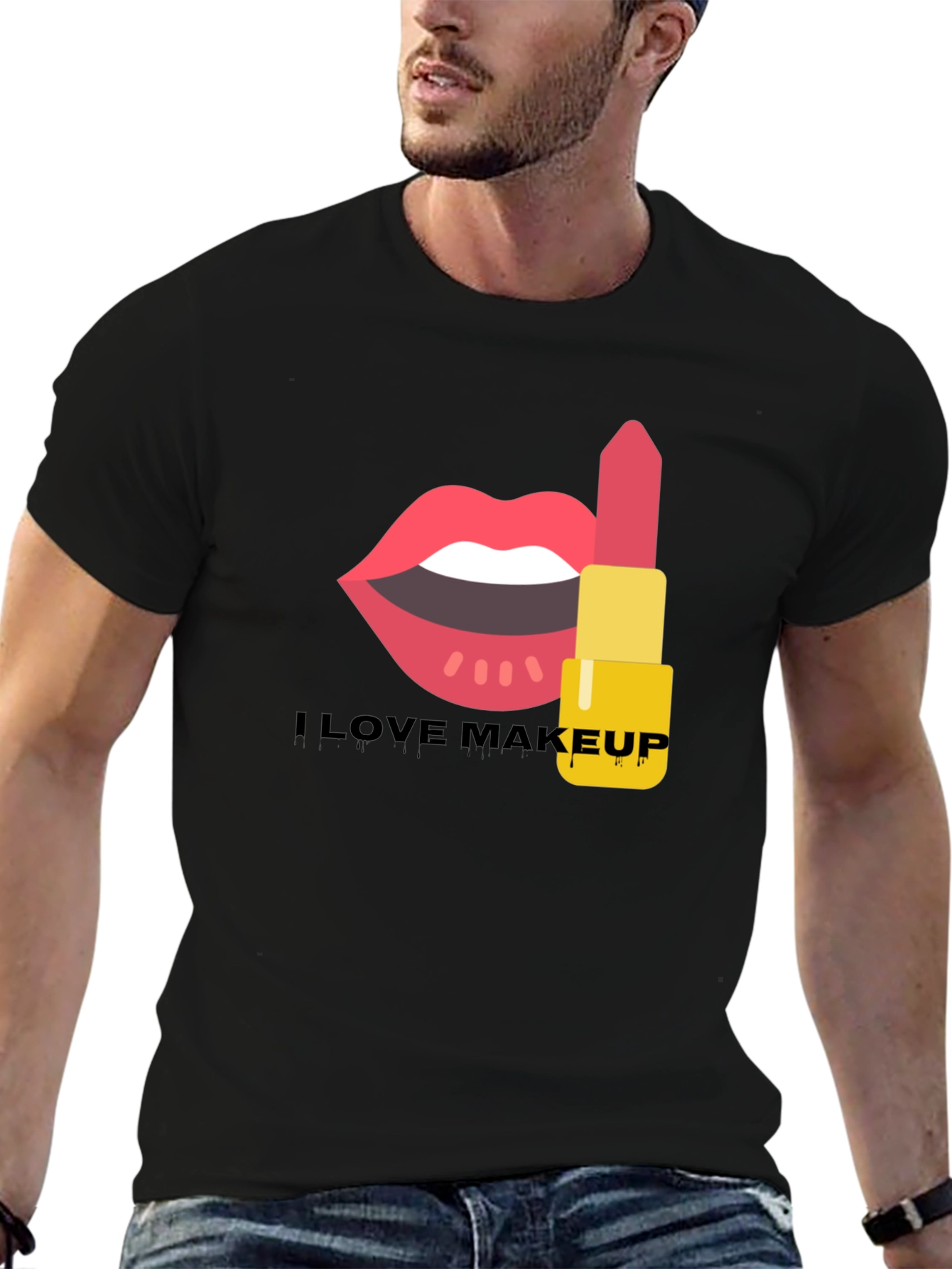 I Love Makeup Graphic Tee Black Cotton