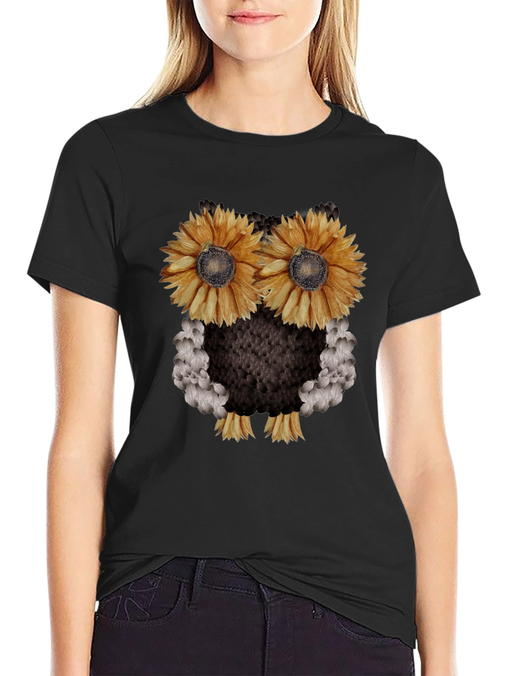 Sunflower Owl Graphic Tee - Black