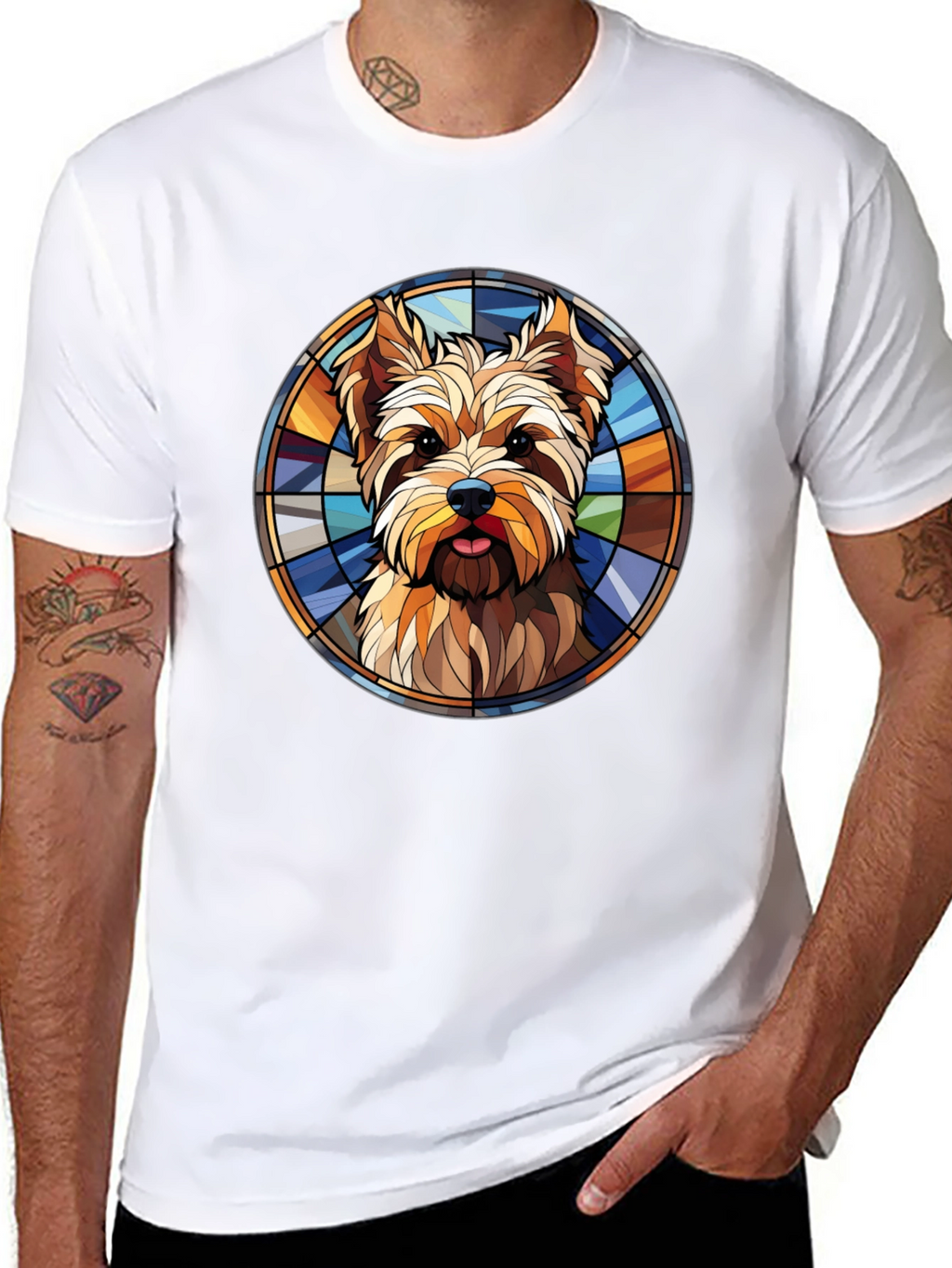 Stained Glass Yorkie T-Shirt – Artistic Dog Lover Tee