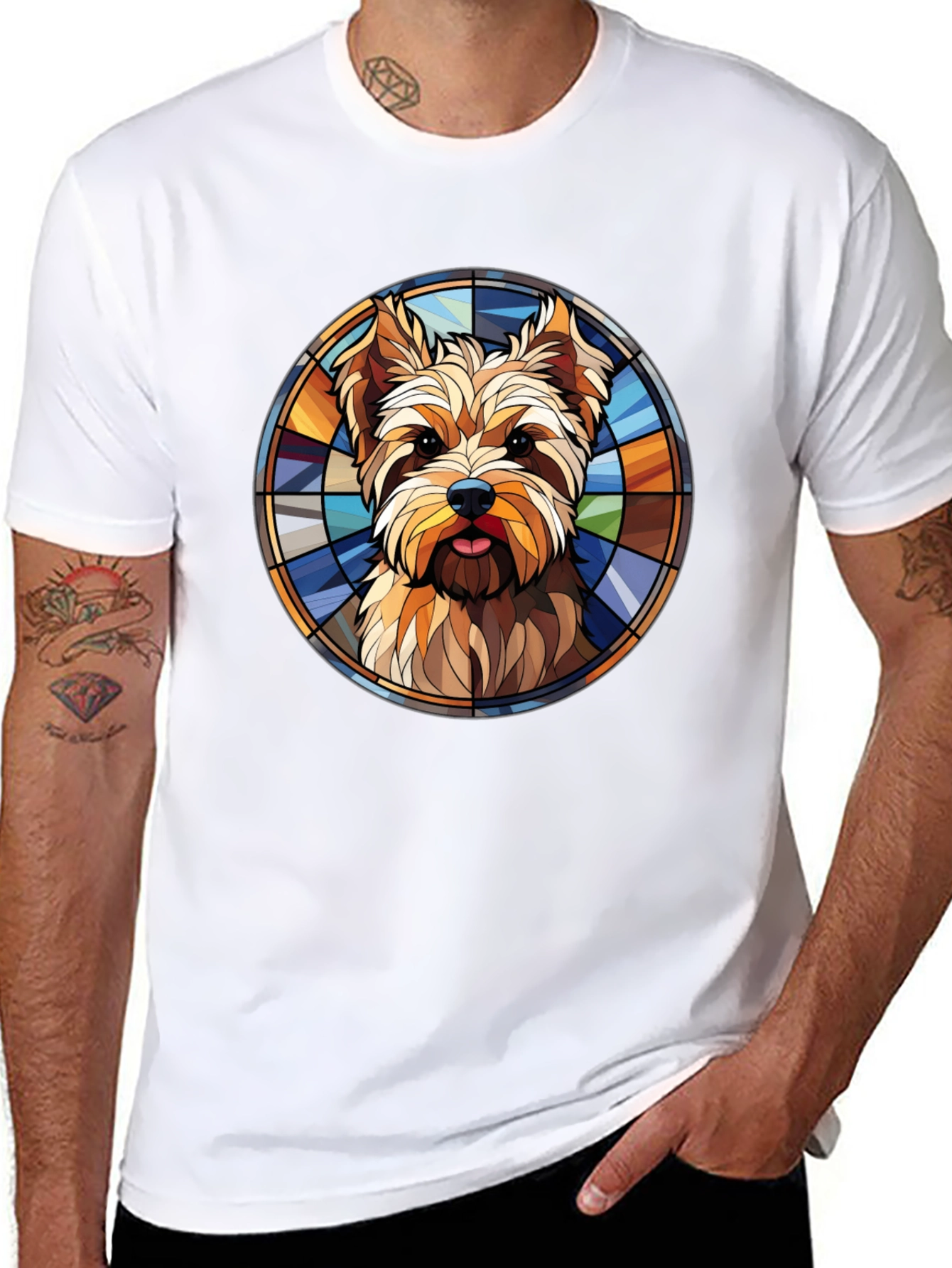 Stained Glass Yorkie T-Shirt – Artistic Dog Lover Tee