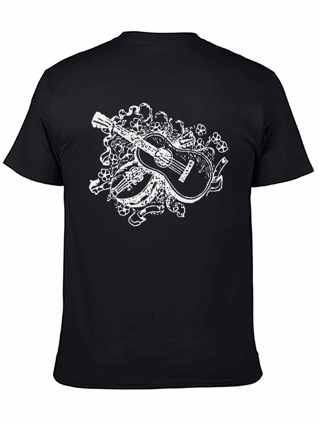 Guitar Floral Graphic Tee - Black Casual Shirt