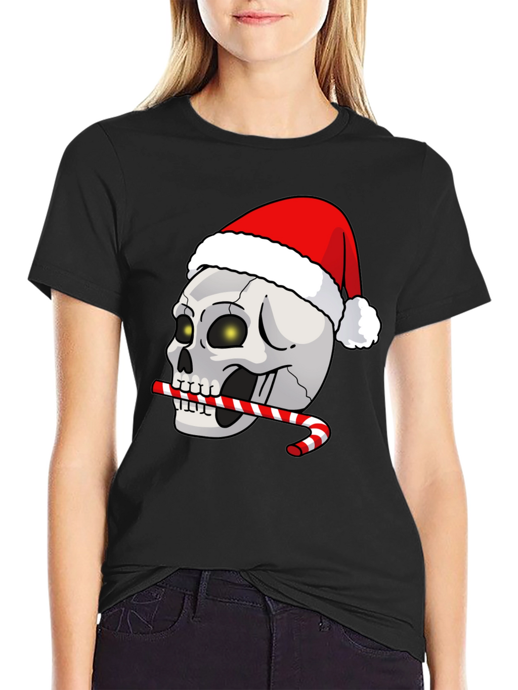 Festive Skull T-Shirt: Santa Hat & Candy Cane