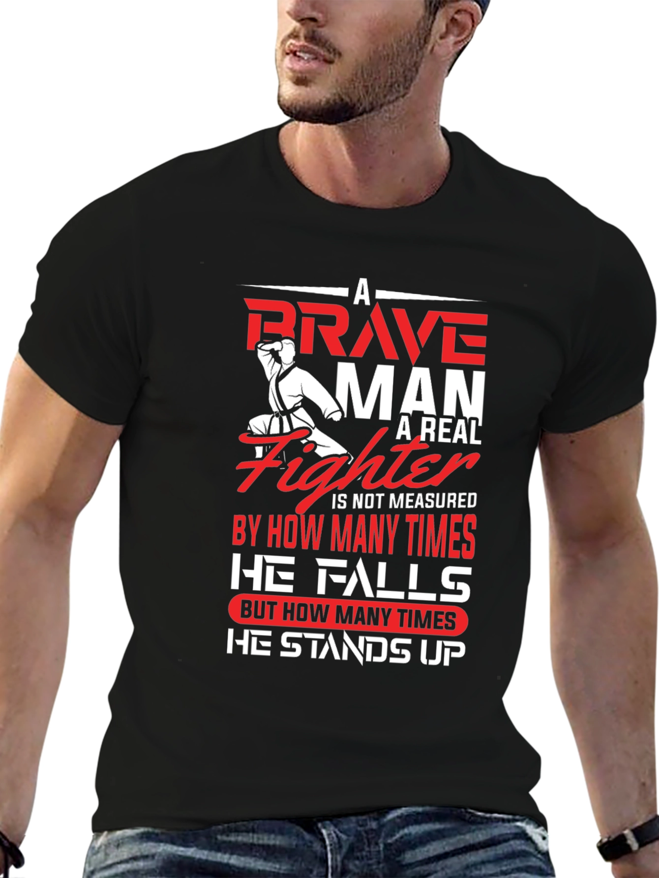 Brave Fighter Graphic T-Shirt - Motivational Karate Design