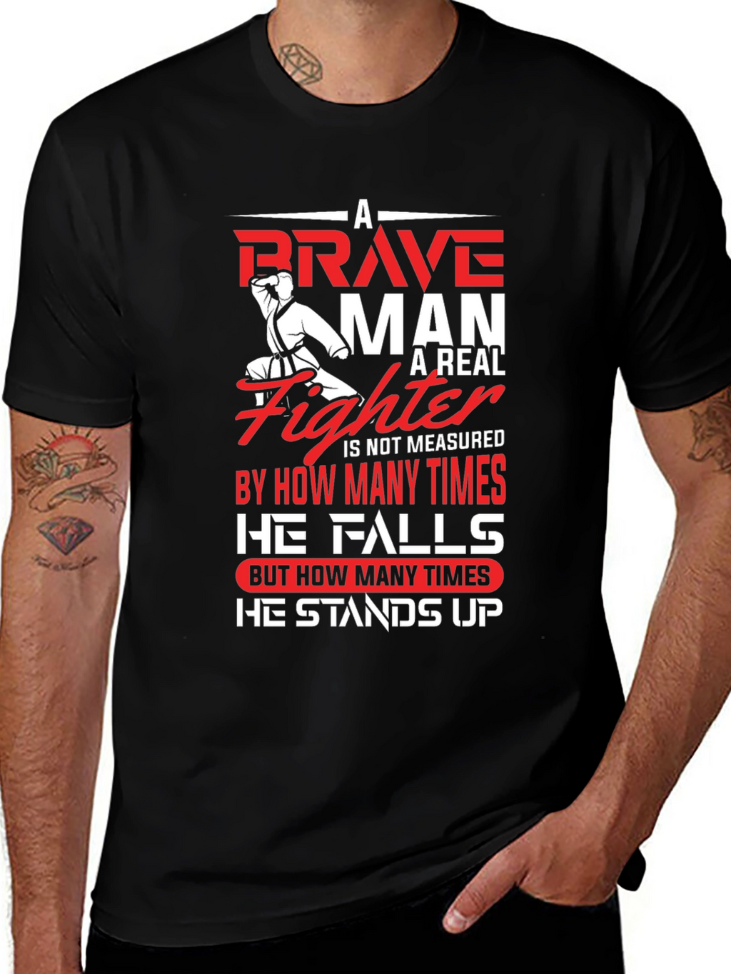 Brave Fighter Graphic T-Shirt - Motivational Karate Design