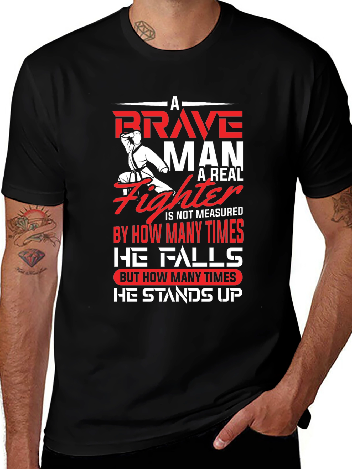 Brave Fighter Graphic T-Shirt - Motivational Karate Design