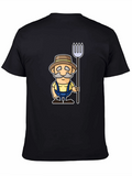 Cartoon Farmer Graphic Black T-Shirt