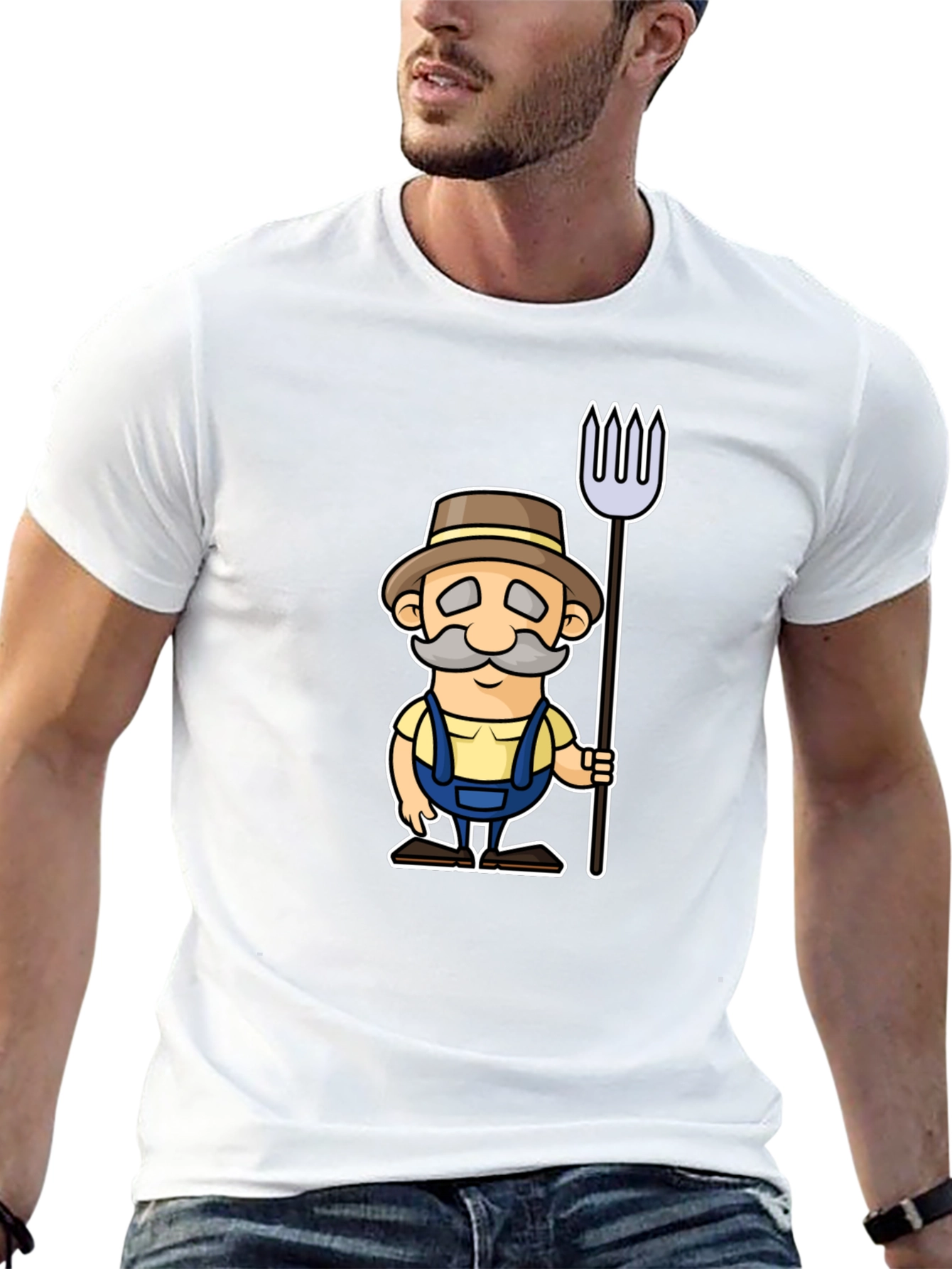 Cartoon Farmer Graphic Black T-Shirt