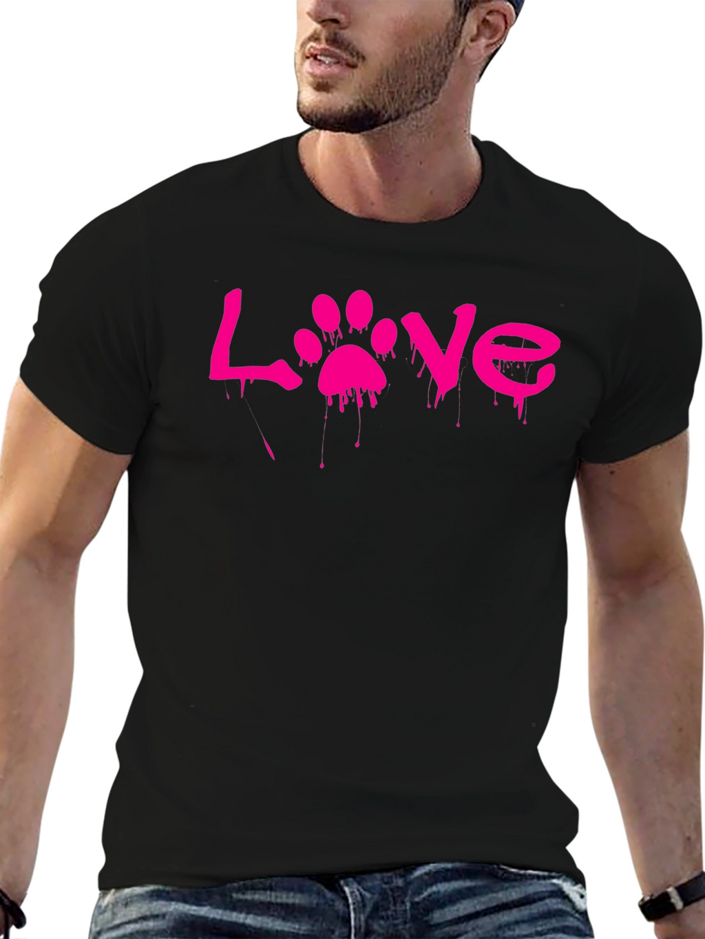 Love Paw Print Graphic T-Shirt - Black