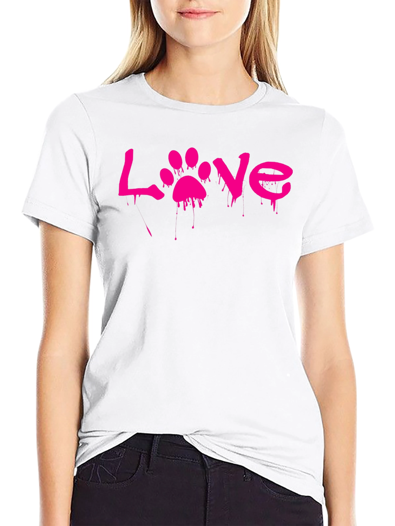 Love Paw Print Graphic T-Shirt - Black