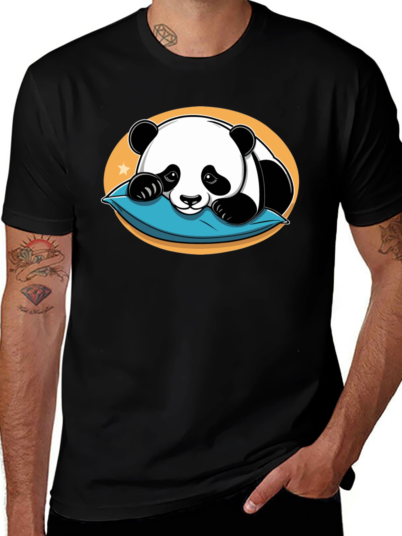 Cute Panda Pillow Black T-Shirt