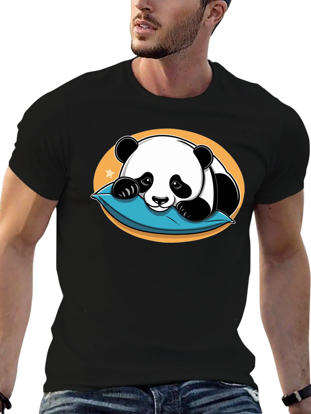 Cute Panda Pillow Black T-Shirt