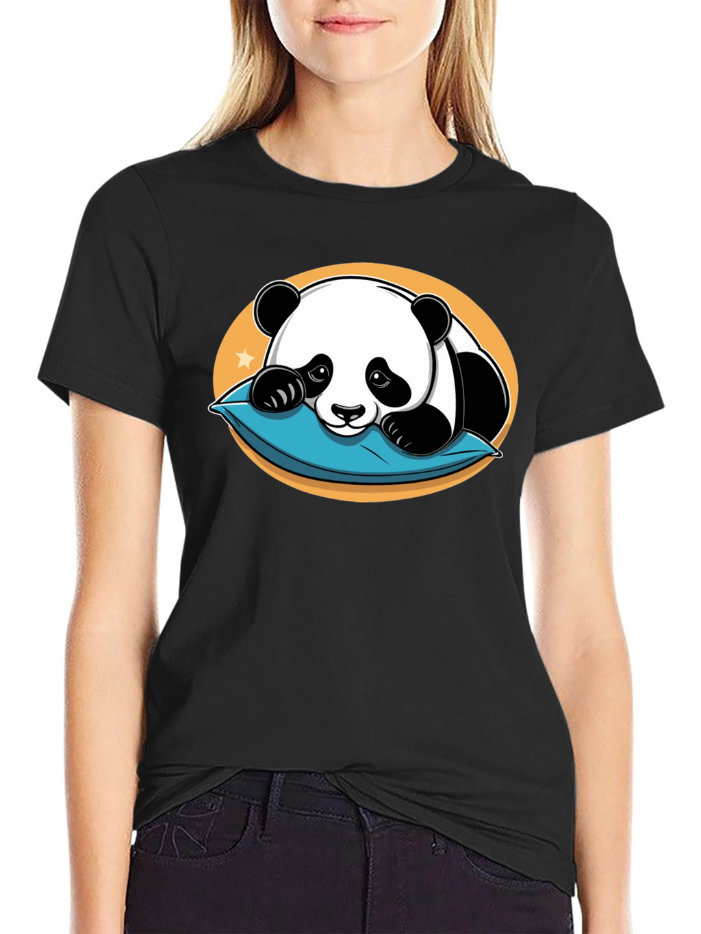 Cute Panda Pillow Black T-Shirt