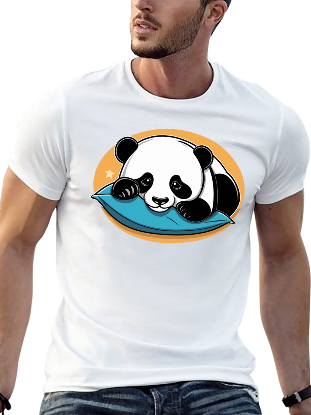 Cute Panda Pillow Black T-Shirt