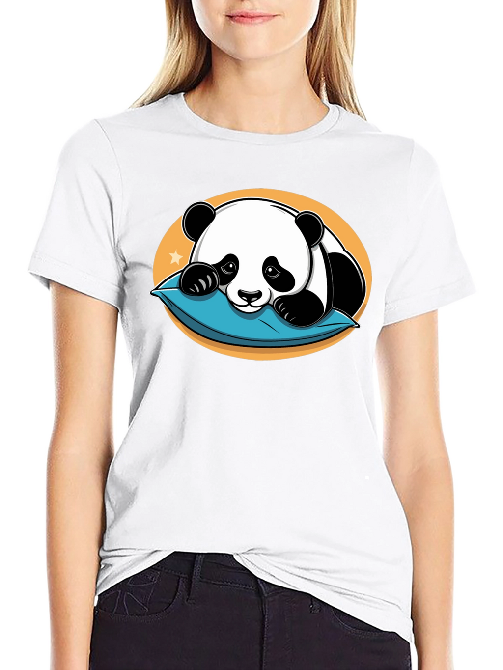 Cute Panda Pillow Black T-Shirt