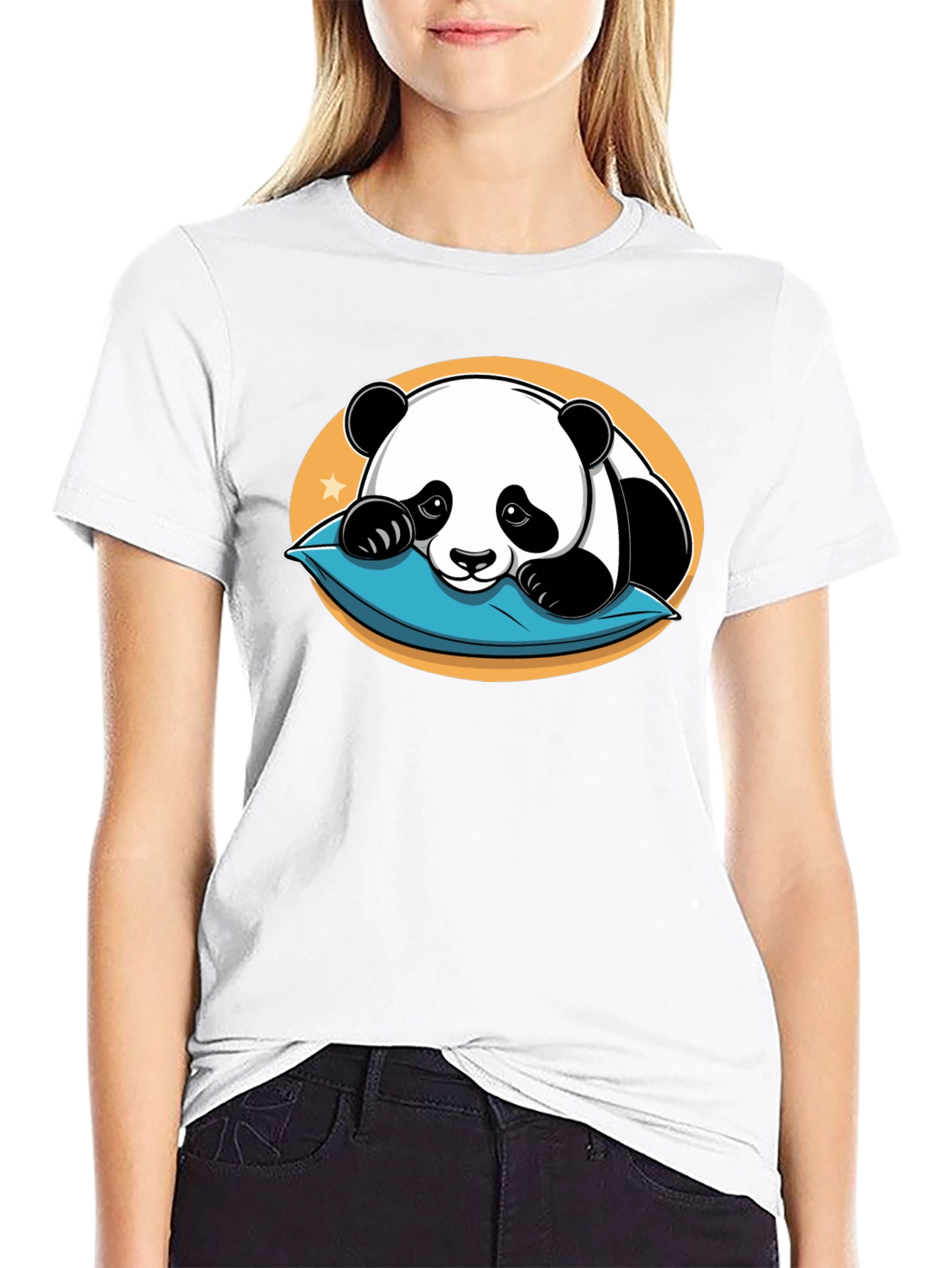Cute Panda Pillow Black T-Shirt